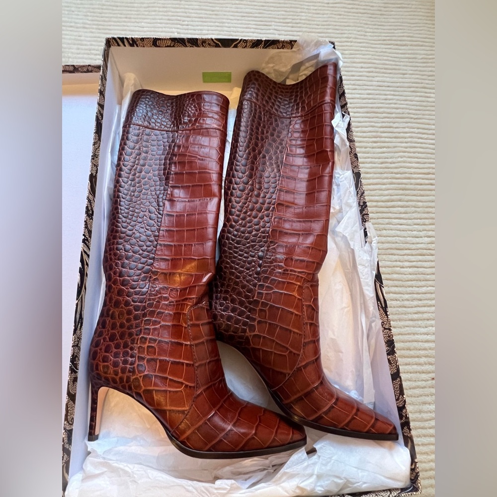 Ulla Johnson renata boots Brown Crocodile Pattern Leather Knee-High Boots - Picture 3 of 5